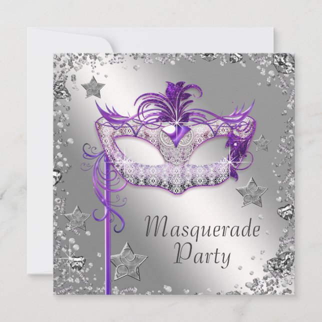 Invitación a la fiesta de disfraces de confeti pla (Anverso)