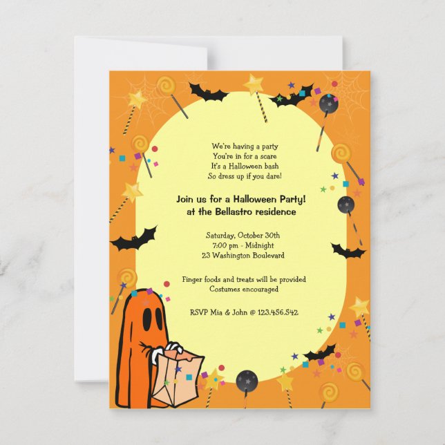 Invitación a la fiesta de disfraces de Halloween (Anverso)