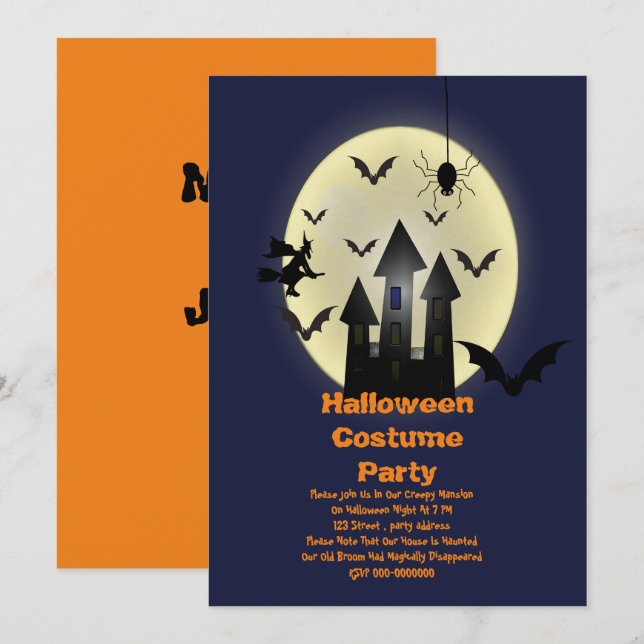 Invitación a la fiesta de disfraces de Halloween (Anverso / Reverso)