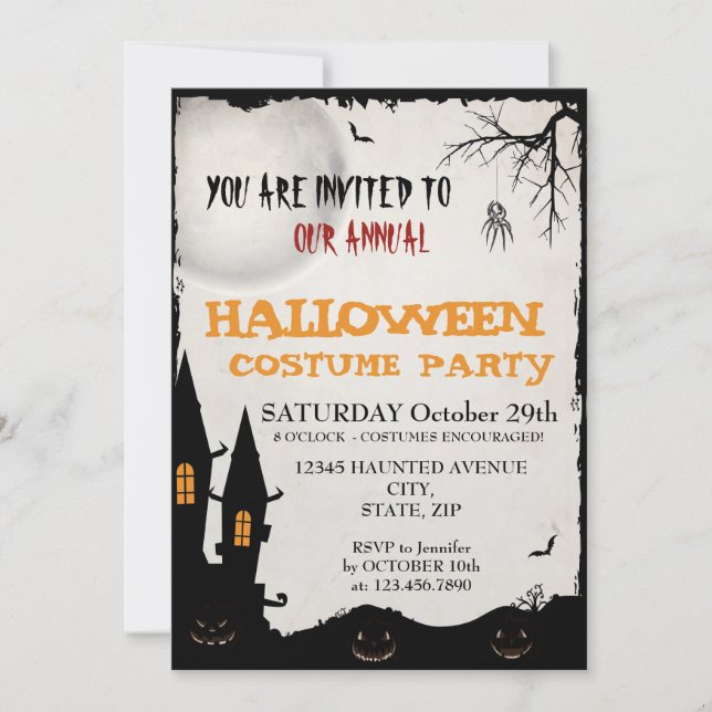 Invitación a la fiesta de disfraces de Halloween (Anverso)