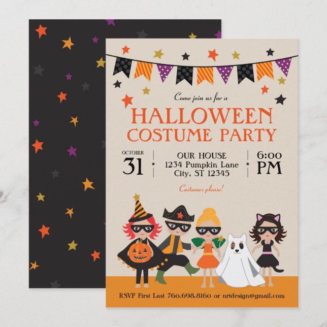 Invitación a la fiesta de disfraces de Halloween (Anverso / Reverso)