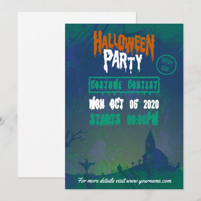 Invitación a la fiesta de disfraces de Halloween (Anverso / Reverso)