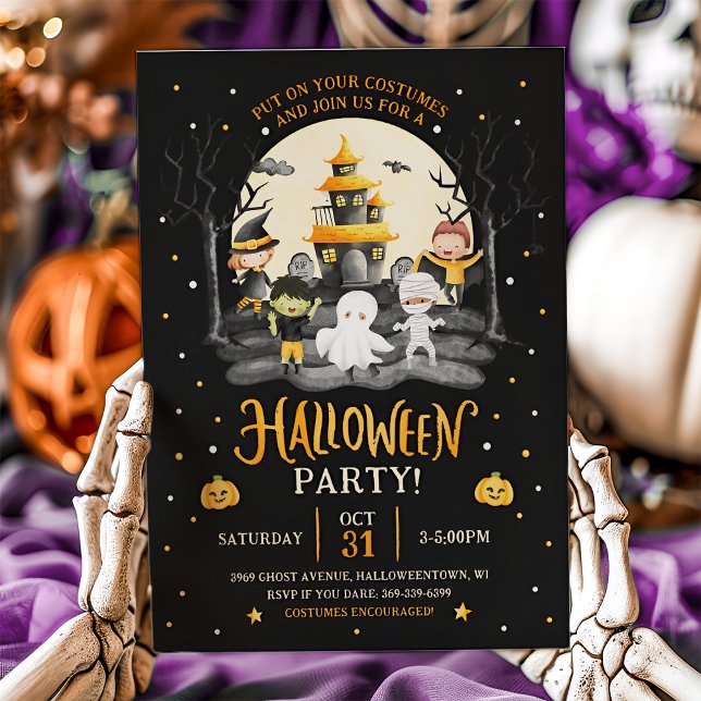 Invitación a la fiesta de disfraces de Halloween p (Kids Halloween Costume Party.)