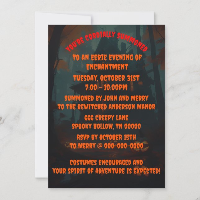 Invitación a la fiesta de disfraces de mansión de  (Anverso)