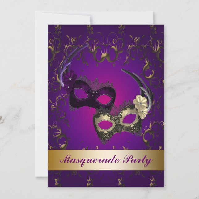 Invitación a la fiesta de disfraz con máscara de M (Anverso)