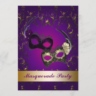 Invitación a la fiesta de disfraz con máscara de M