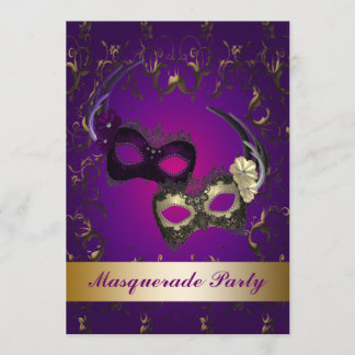 Invitación a la fiesta de disfraz con máscara de M