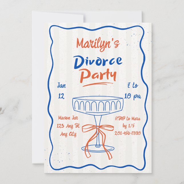 Invitación a la fiesta de divorcio con copa de cha (Anverso)