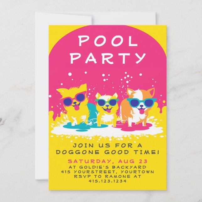 Invitación a la fiesta de Doggie Pool | PERSONALIZ (Anverso)