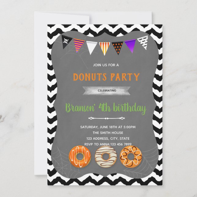 Invitación a la fiesta de donas de Halloween (Anverso)