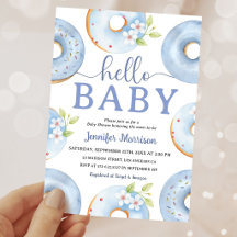 Invitación a la fiesta de donas Hello Baby Blue