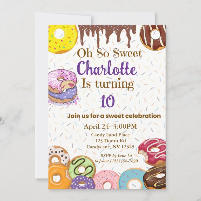 Invitación a la Fiesta de Donuts Oh So Sweet (Anverso)