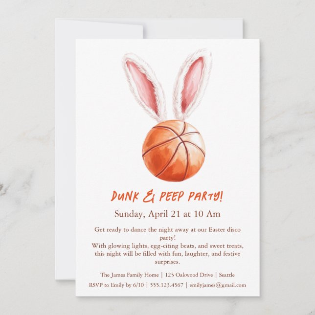 Invitación a la fiesta de Dunk & Peep – Baloncesto (Anverso)