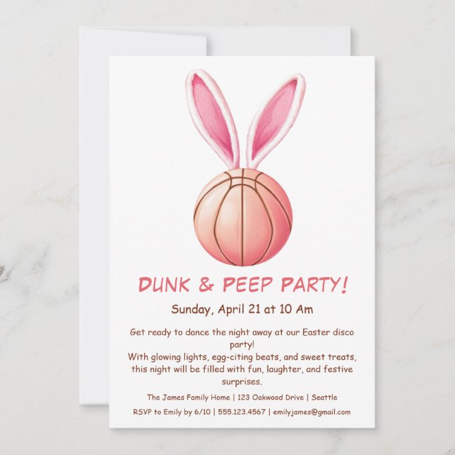 Invitación a la fiesta de Dunk & Peep – Baloncesto (Anverso)