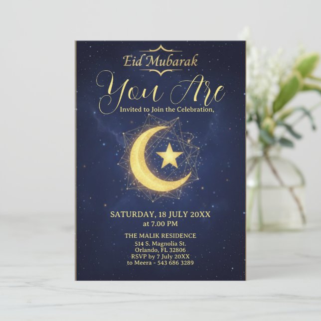 Invitación a la Fiesta de Eid Mubarak de Noche Est (Anverso de pie)