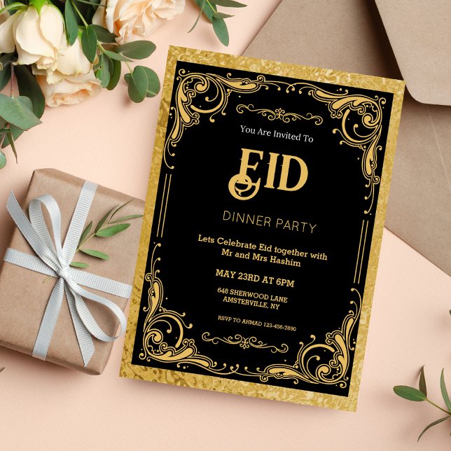 Invitación a la fiesta de Eid ornamentada con negr (Subido por el creador)