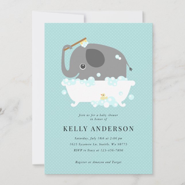 Invitación a la fiesta de Elephant Baby Shower (Anverso)
