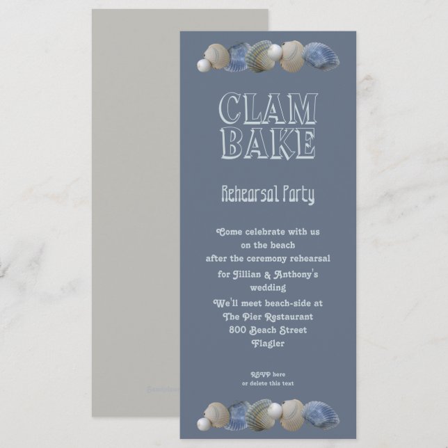 Invitación a la fiesta de ensayo del Boda de almej (Anverso / Reverso)