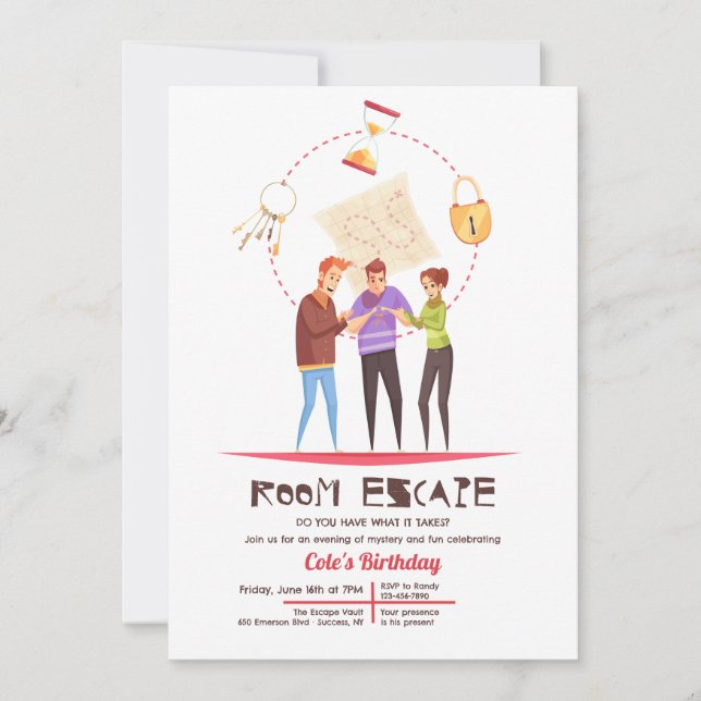 Invitación a la fiesta de escape de la sala (Anverso)