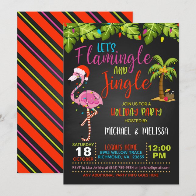 Invitación a la fiesta de feriado de Flamingle y J (Anverso / Reverso)