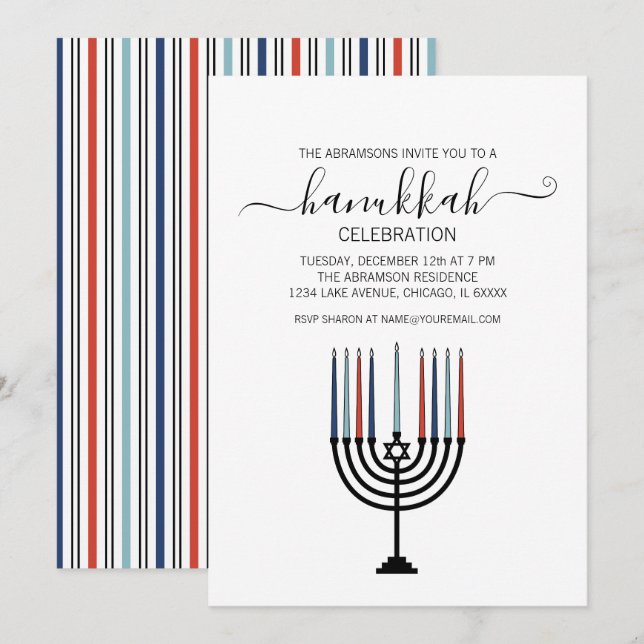 Invitación a la fiesta de feriado de Hanukkah Meno (Anverso / Reverso)
