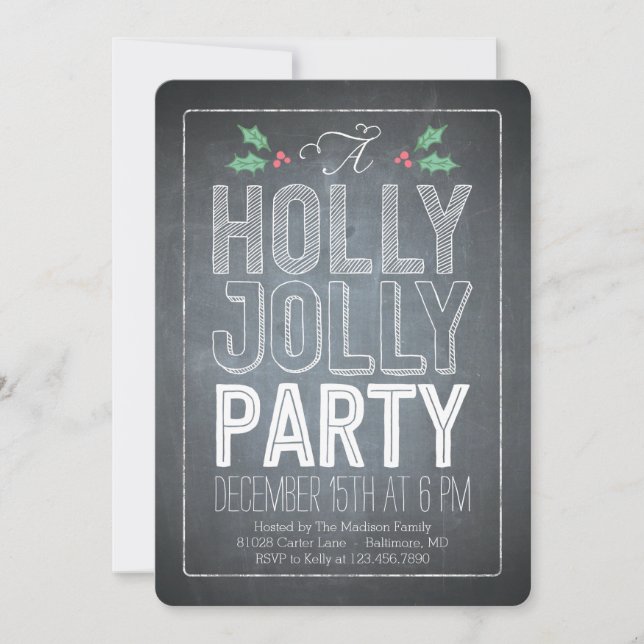 Invitación a la fiesta de feriado de Holly Jolly (Anverso)