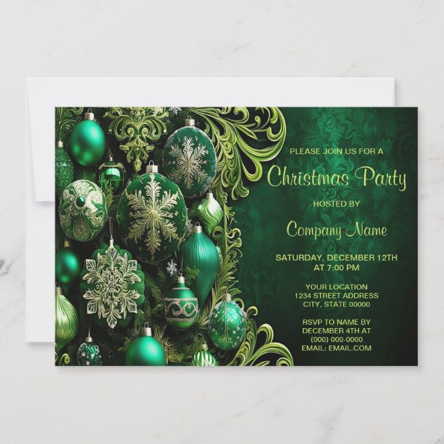 Invitación a la fiesta de feriado de los ornamento (Anverso)