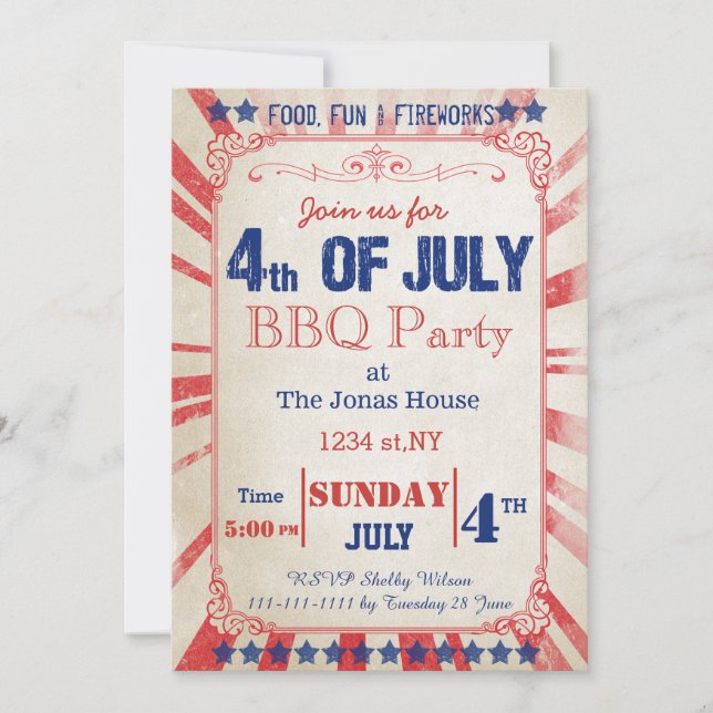 Invitación a la fiesta de feriado del 4 de julio e (Anverso)