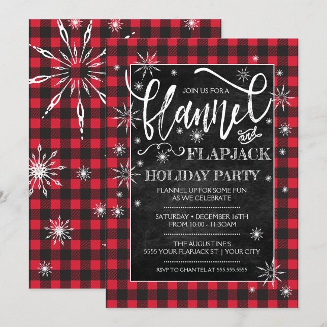 Invitación a la fiesta de feriado Flannel & Flapja (Anverso / Reverso)
