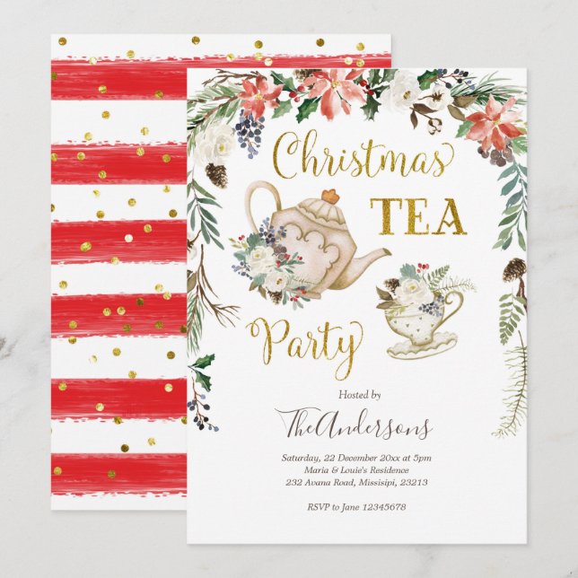 Invitación a la fiesta de feriado por el té para n (Anverso / Reverso)