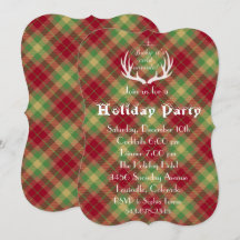 Invitación a la fiesta de feriado Red Green Plaid