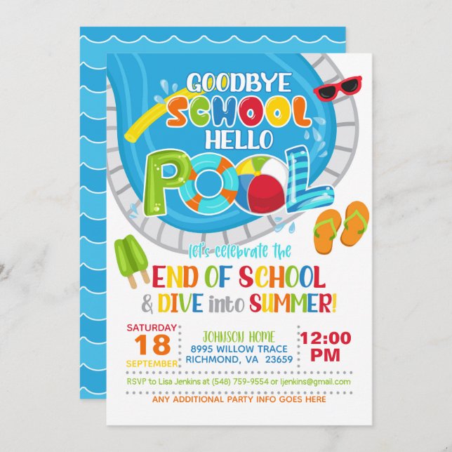 Invitación a la fiesta de fin de grupo escolar - N (Anverso / Reverso)
