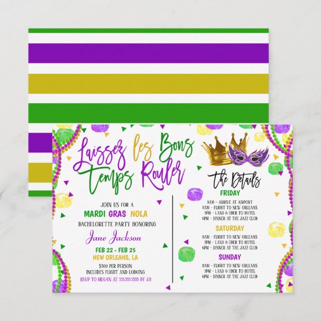 Invitación a la fiesta de fin de semana de Mardi G (Anverso / Reverso)