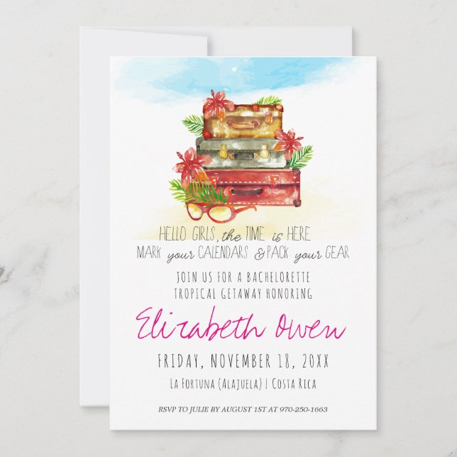 Invitación a la fiesta de fin de semana de soltera (Anverso)