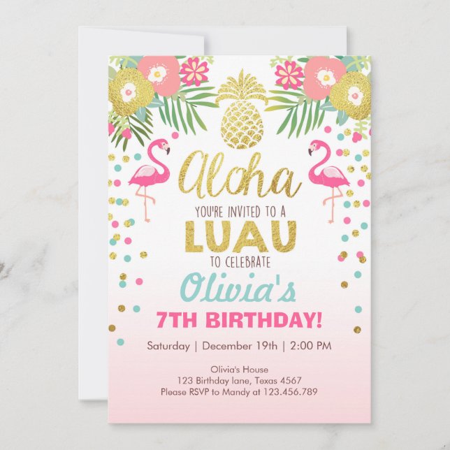 Invitación a la fiesta de Flamingo (Anverso)