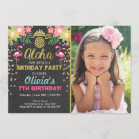Invitación a la fiesta de Flamingo Luau de cumplea