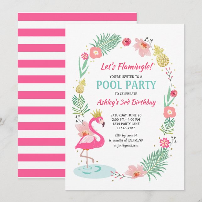 Invitación a la fiesta de Flamingo Pool (Anverso / Reverso)