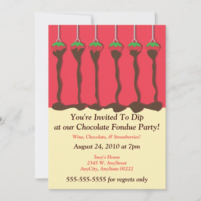 Invitación a la fiesta de fondue de chocolate y fr (Anverso)