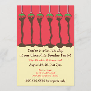 Invitación a la fiesta de fondue de fresa y chocol
