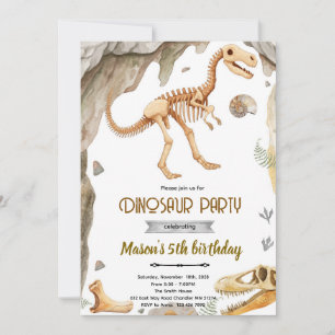 invitación a la fiesta de fósiles de dinosaurio