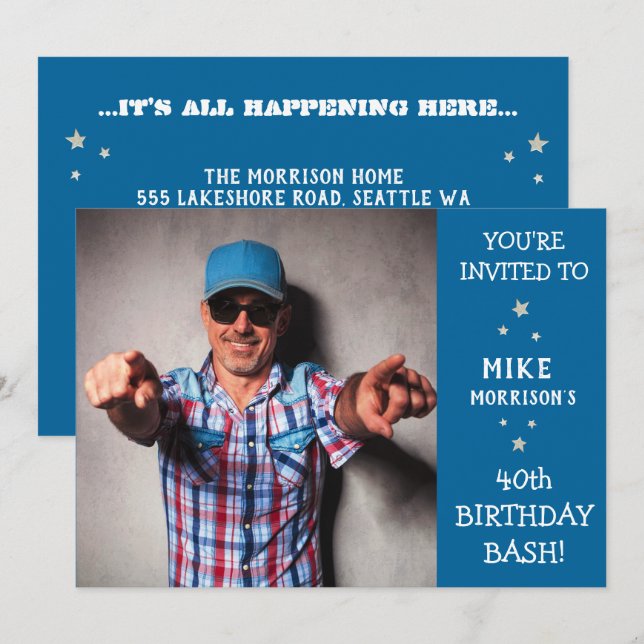 Invitación a la Fiesta de Fotos de Cumpleaños núme (Anverso / Reverso)