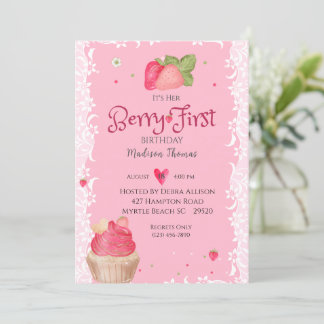 Invitación a la fiesta de fresa de cumpleaños 1 de