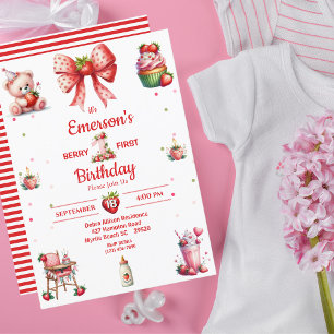 Invitación a la fiesta de fresa de cumpleaños 1 de