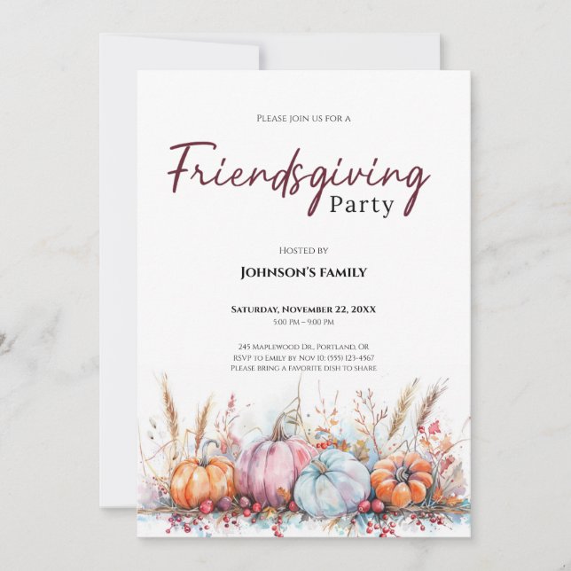 Invitación a la fiesta de Friendsgiving (Anverso)