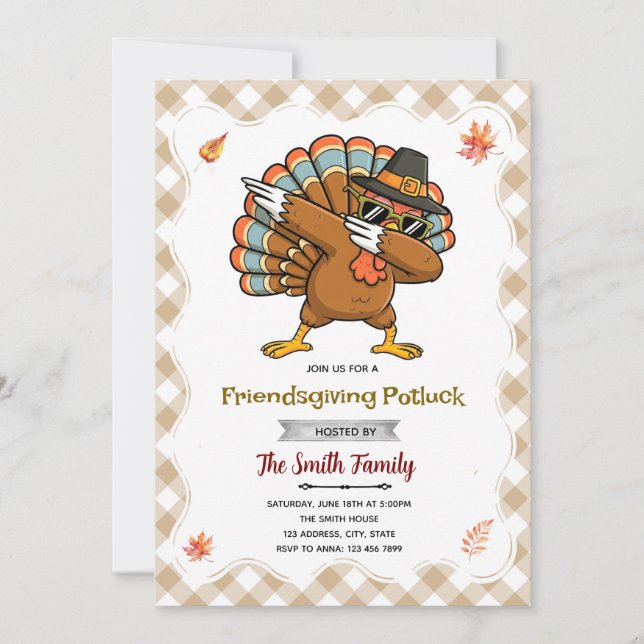 invitación a la fiesta de Friendsgiving de pavo (Anverso)
