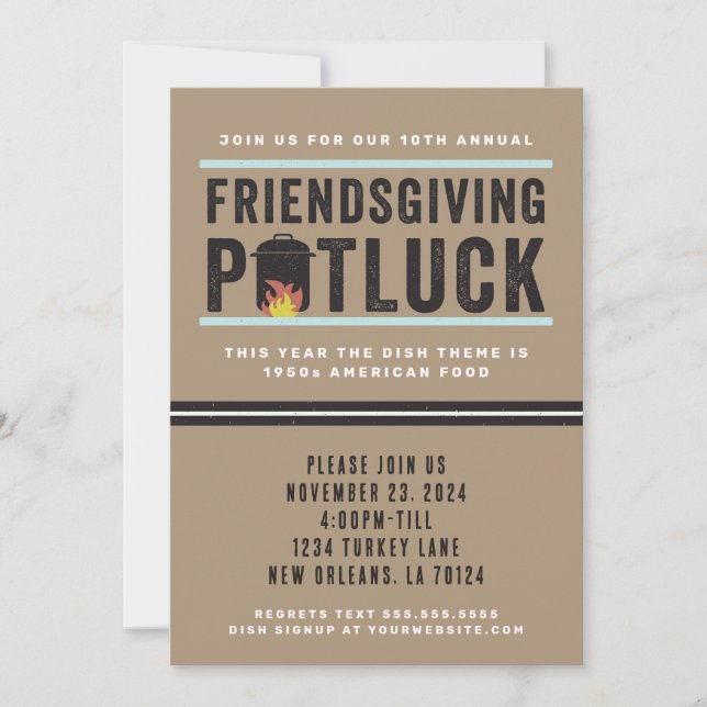 Invitación a la fiesta de Friendsgiving Potluck (Anverso)