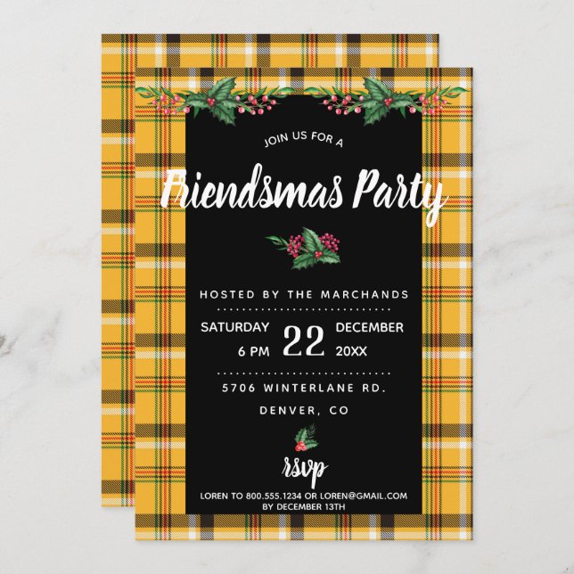 Invitación a la fiesta de Friendsmas con cuadros e (Anverso / Reverso)