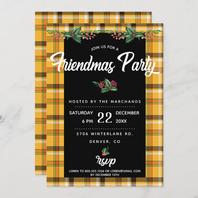 Invitación a la fiesta de Friendsmas con cuadros e (Anverso / Reverso)