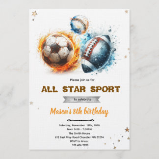 Invitación a la fiesta de fútbol béisbol y fútbol