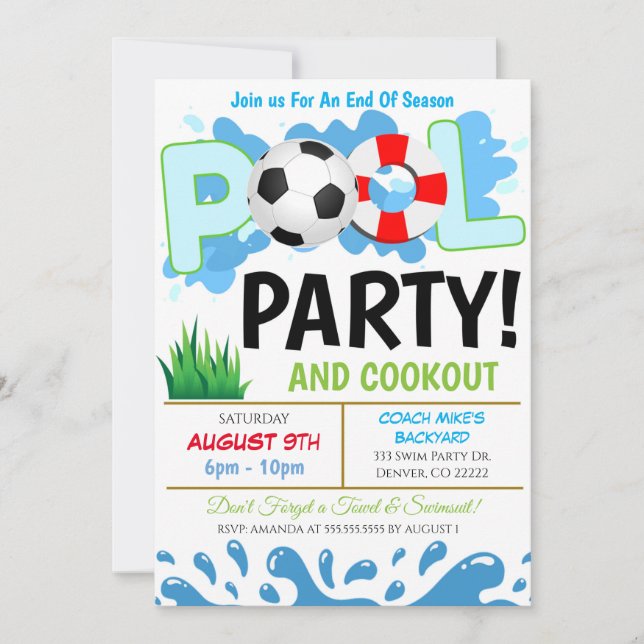 Invitación a la fiesta de fútbol en la piscina de  (Anverso)